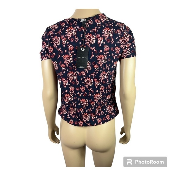 Lucky Brand Wildflower Short Sleeve Faux Wrap Navy NWT Cotton/Modal Sz S. - Picture 2 of 10